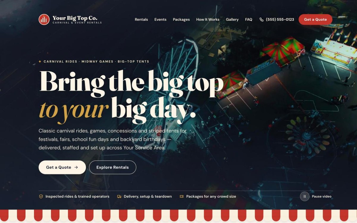 Big Top party rental website design