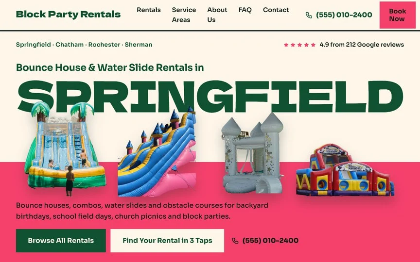 Block Party party rental website design