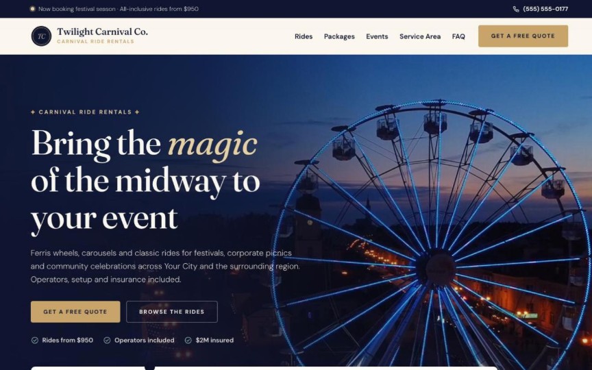 Ferris Wheel party rental website design
