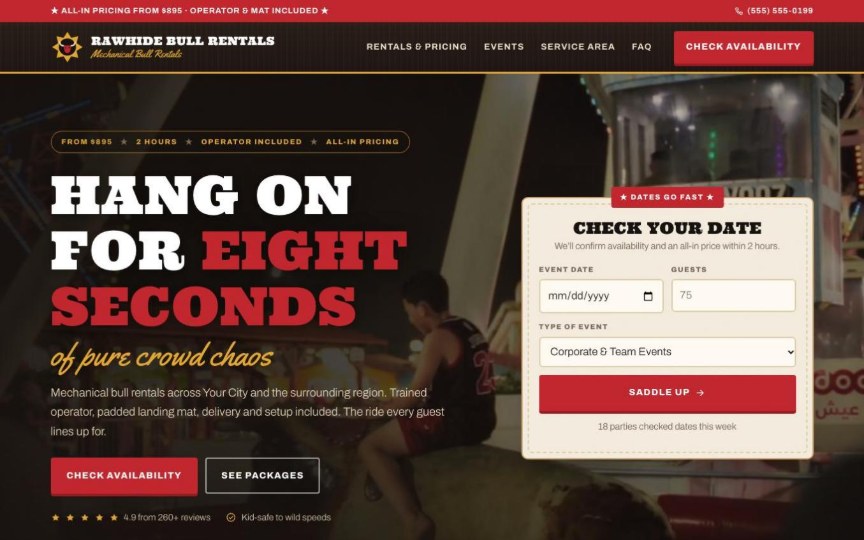 Giddy Up party rental website design