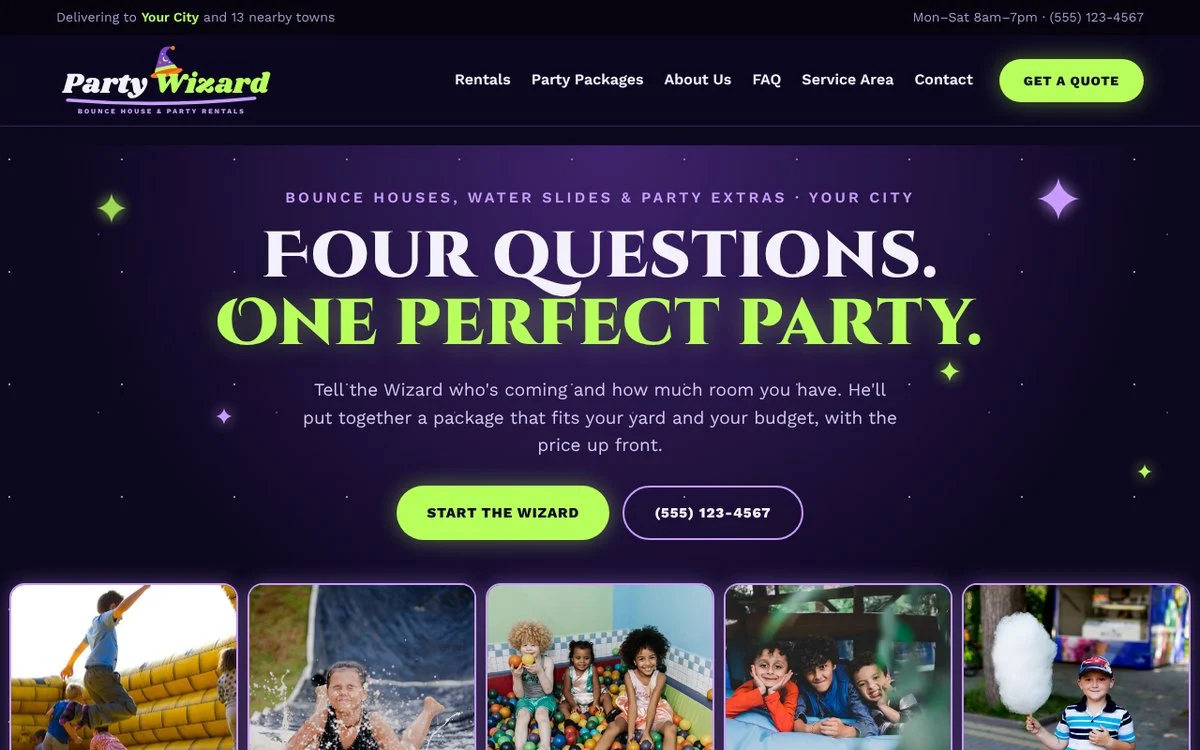 Party Wizard party rental website design