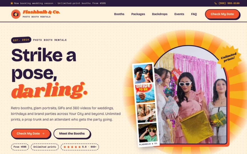 Strike a Pose party rental website design